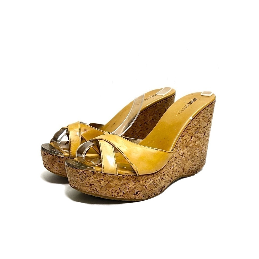 Jimmy Choo Yellow Leather Cork Wedge Sandals